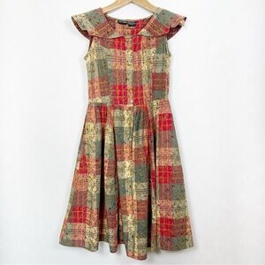 Vintage Plaid Midi Dress with Peter Pan Collar with POCKETS